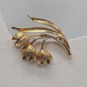 Vtg Gold Tone Signed Act II Tulip Floral Brooch Pin 2" Elegant Spring